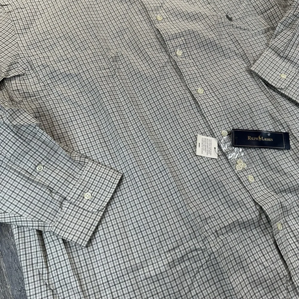 NWT Polo Ralph Lauren Classic Fit Long Sleeve Button Down White Gray Check Shirt